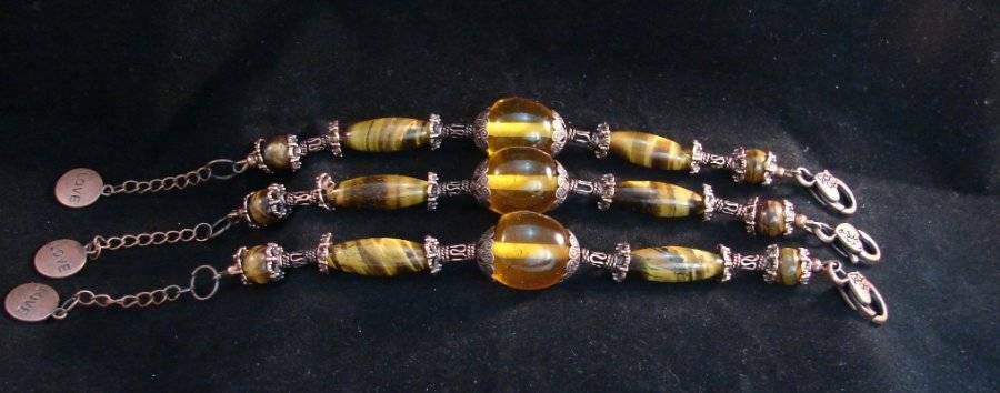 Genuine Amber Bracelet with Tiger's Eye and Love Charm