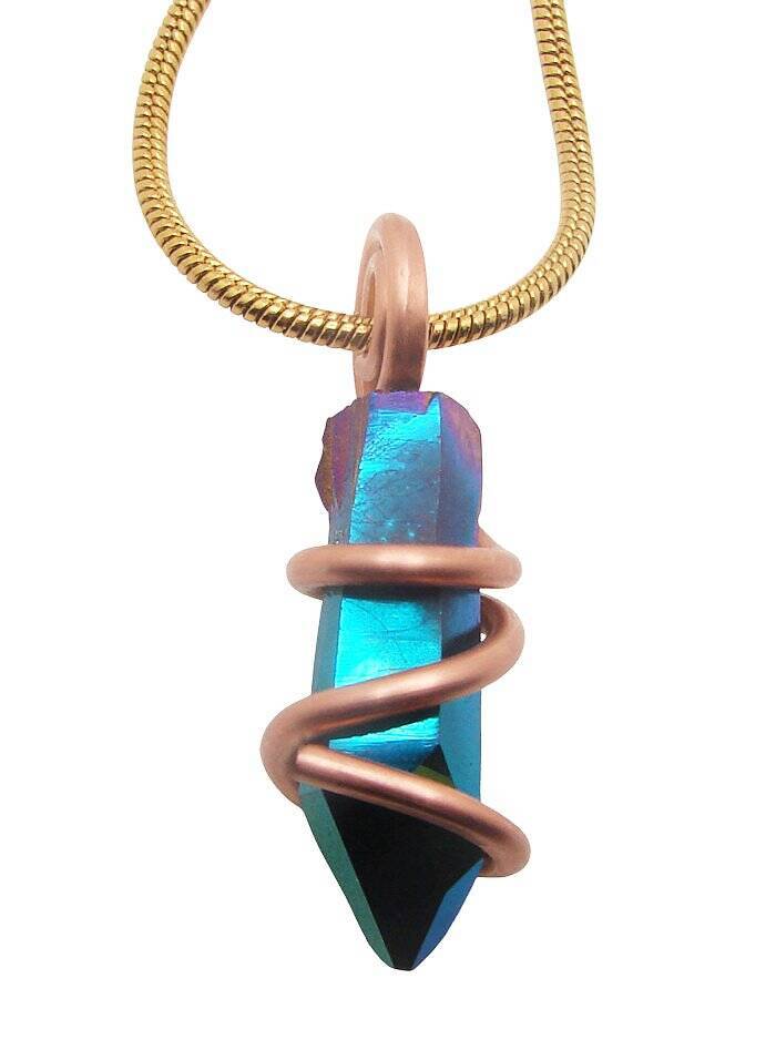 Rainbow Aura Amethyst Cluster Pendant Titanium Crystals Quartz #63