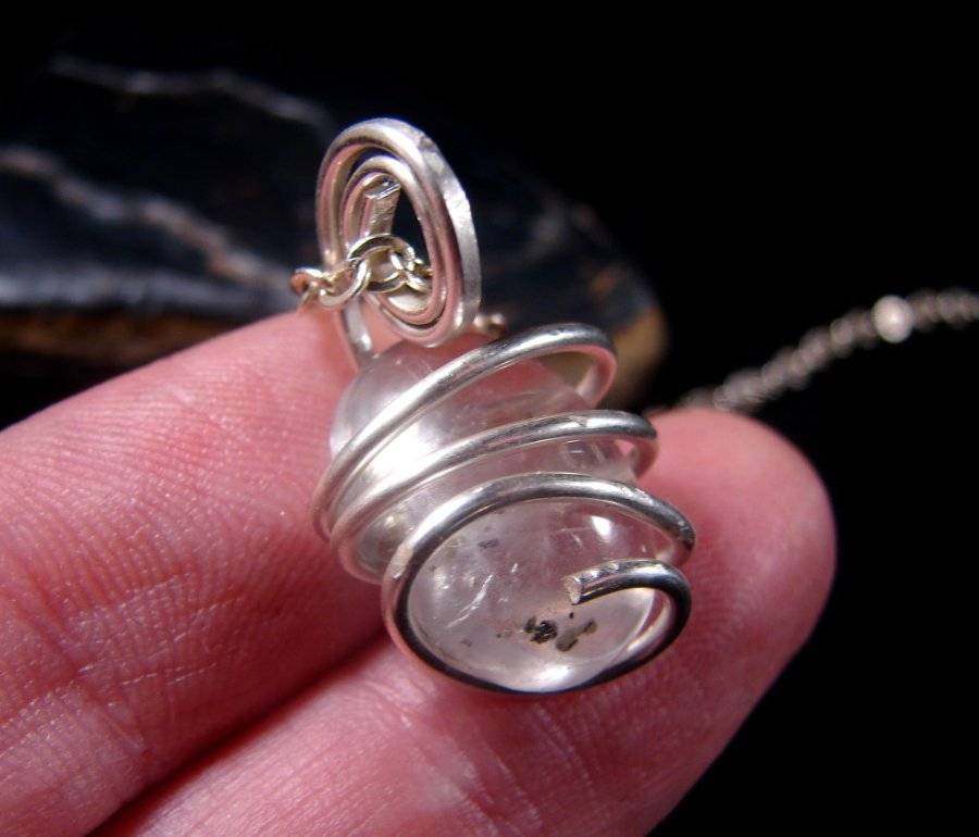 QUARTZ with INCLUSIONS Pendant SS Sterling Silver 5