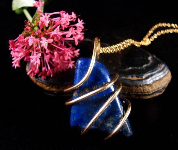 Indigo Blue Lapis Lazuli Crystal Pendant in Merlin's Gold (Bronze)  SS #51