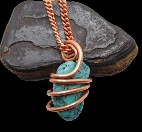 Gorgeous Hand Forged Natural Blue Turquoise Pendant Copper #104