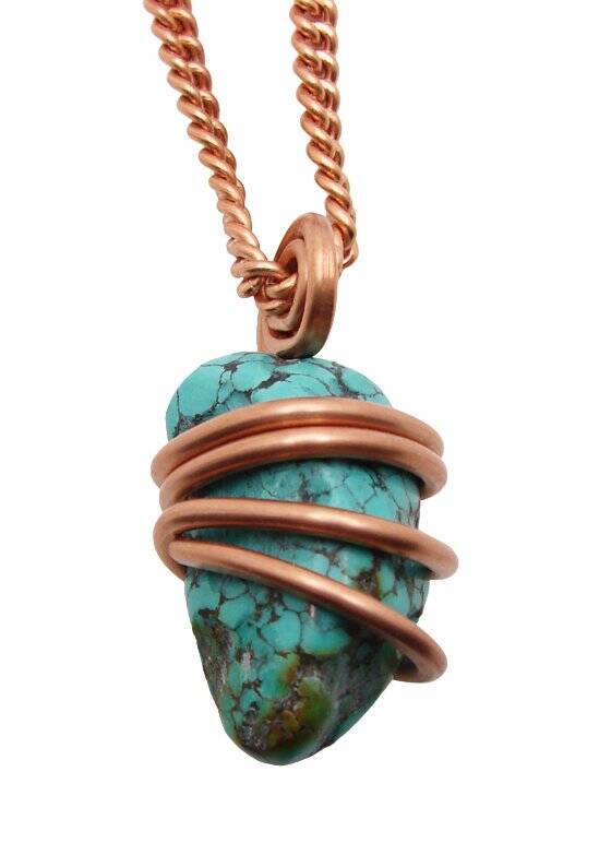 Gorgeous Hand Forged Natural Blue Turquoise Pendant Copper #104