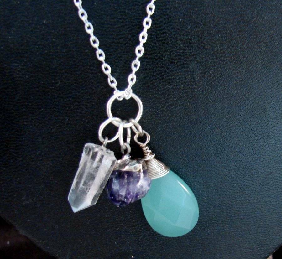 TEAL TRANSFORMATION, GRAPE AMETHYST CLEAR QUARTZ GEMSTONE CLUSTER SS