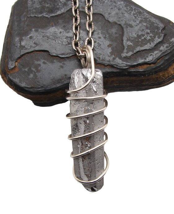 SILVER AURA PENDANT STERLING SILVER COPPER LEMURIAN SEED QUARTZ #12