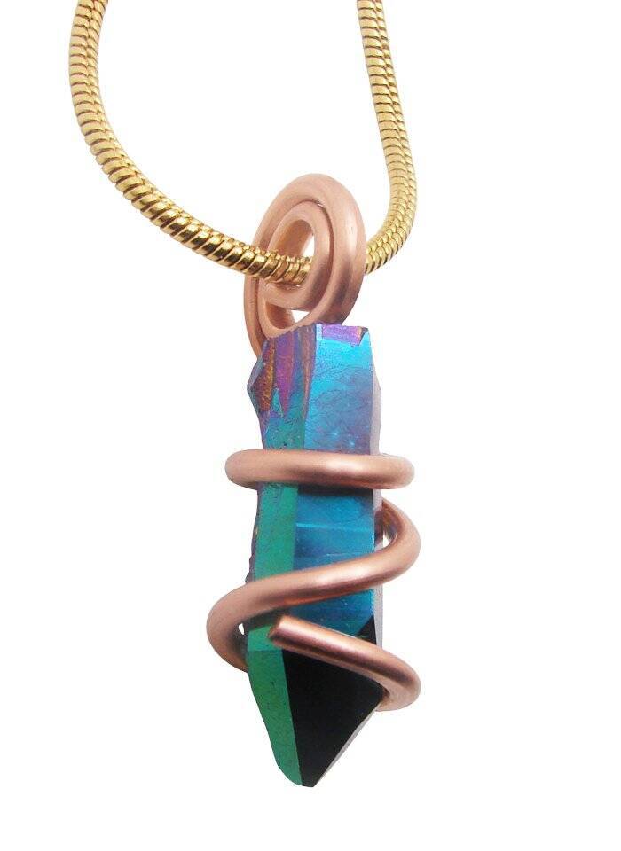 Rainbow Aura Amethyst Cluster Pendant Titanium Crystals Quartz #63