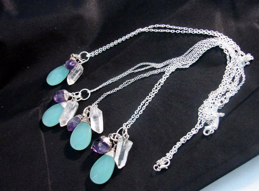 TEAL TRANSFORMATION, GRAPE AMETHYST CLEAR QUARTZ GEMSTONE CLUSTER SS