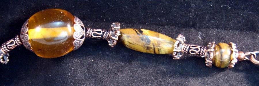 Genuine Amber Bracelet with Tiger's Eye and Love Charm