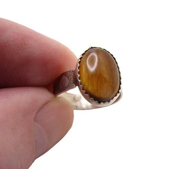 ENERGY RING JEWELRY ~VISIONS~ TIGER'S EYE WITH HEART FILLED STERLING SILVER #1