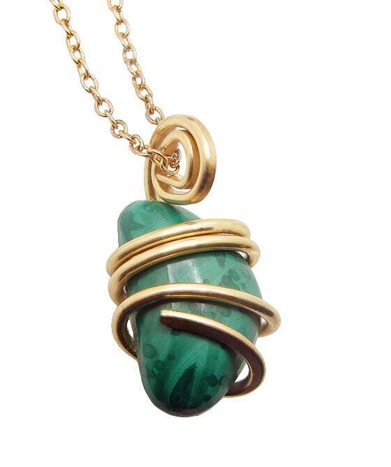 Forest Green Malachite Hand Forged Art Wrap Pendant in Merlin's Gold #5