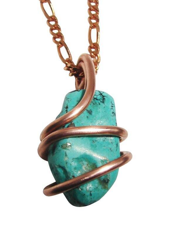 Gorgeous Hand Forged Natural Blue Turquoise Pendant Copper #122