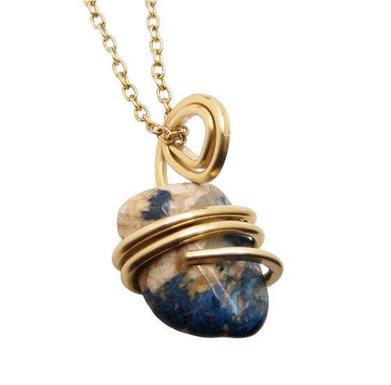 Rare Natural Lazulite Hand Forged Art Wrap Pendant Merlin's Gold #115
